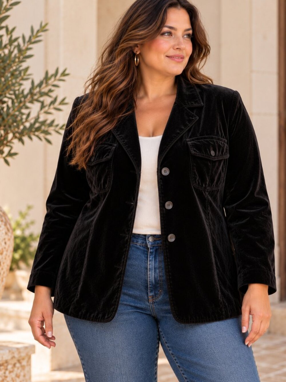 J.Jill Velvet Blazer Shacket M Black 3 Button Jacket Vintage Y2K Whimsigoth